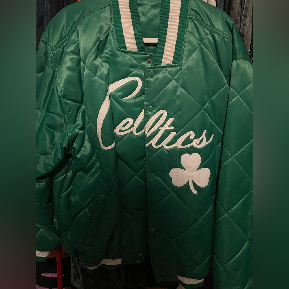 Majestic Boston Celtics Vintage Satin Bomber Jacket 2XL Green Men's
